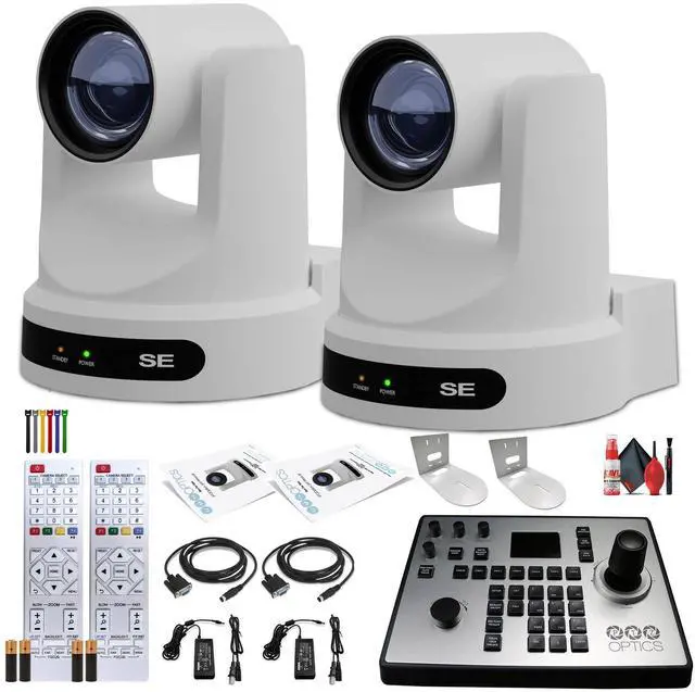 Main image of 2 x PTZOptics Move SE PTZ Camera with 20x Optical Zoom (PT20X-SE-WH-G3) + PT-JOY-G4 Controller + 2 x Wall Mount