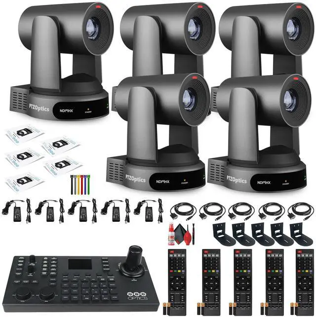Main image of 5 x PTZOptics Move 4K PTZ Camera with 30x Zoom (Gray) (PT30X-4K-GY-G3) + SuperJoy PTZ Controller + 5 x Wall Mount