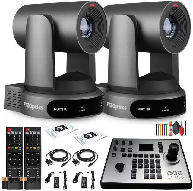 Main image of 2 x PTZOptics Move 4K PTZ Camera with 30x Zoom (Gray) (PT30X-4K-GY-G3) + PT-JOY-G4 Controller