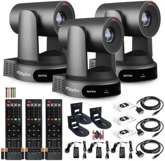 Main image of 3 x PTZOptics Move 4K PTZ Camera with 30x Zoom (Gray) (PT30X-4K-GY-G3) + 3 x Wall Mount