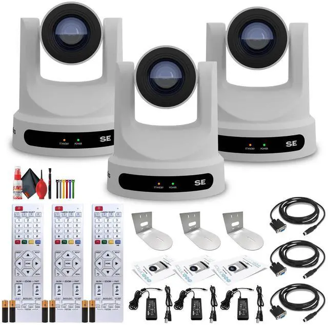 Main image of 3 x PTZOptics Move SE PTZ Camera with 30x Optical Zoom (White) (PT30X-SE-WH-G3) + 3 x  Wall Mount (White)