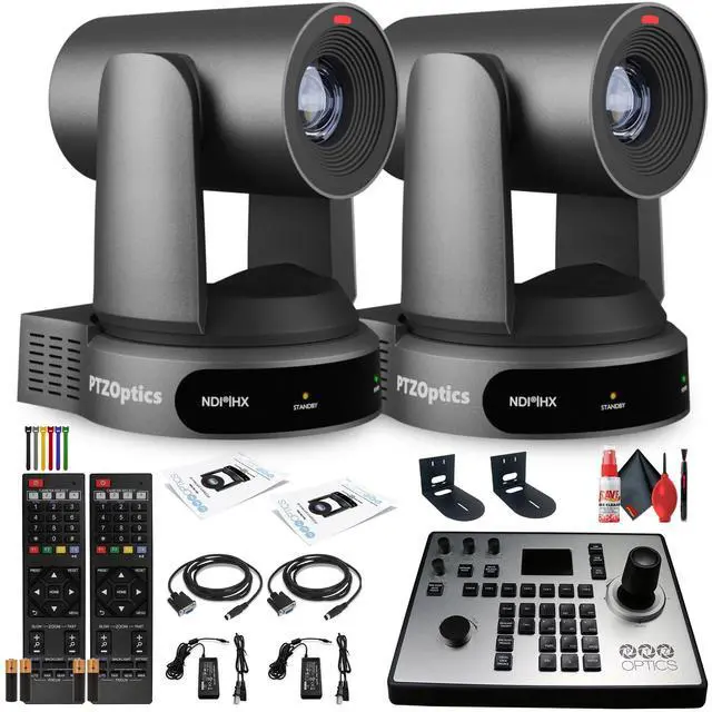 Main image of 2 x PTZOptics Move 4K PTZ Camera with 30x Zoom (Gray) (PT30X-4K-GY-G3) + PT-JOY-G4 Controller + 2 x Wall Mount