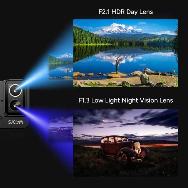 Alt view image 2 of 4 - SJCAM SJ20 Action Camera 4K 20MP HDR Camera with Dual Lens,Dual Screen,Dual Batteries. f2.0/f1.3 Dual Sensor, Low Light Night Vision Camera,Stabilization 2.0 5G WiFi Cam,131ft Under-Waterproof Camera