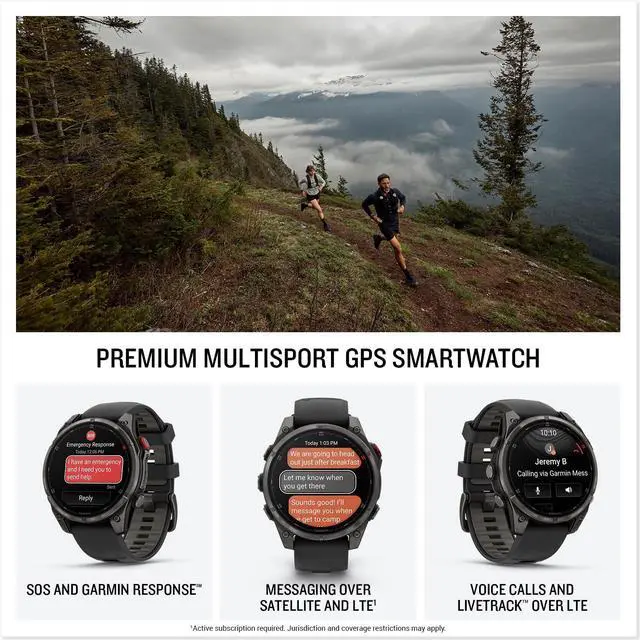 Alt view image 2 of 3 - Garmin fnix® 8 Pro, 51mm, AMOLED Display, Premium Connected Multisport GPS Smartwatch, inReach® Technology, Sapphire, Carbon Gray DLC Titanium with Black/Pebble Gray Silicone Band