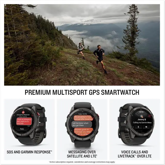Alt view image 3 of 4 - Garmin Fenix 8 Pro  51 mm, AMOLED, Sapphire, Carbon Gray DLC Titanium with Black/Pebble Gray Silicone Band