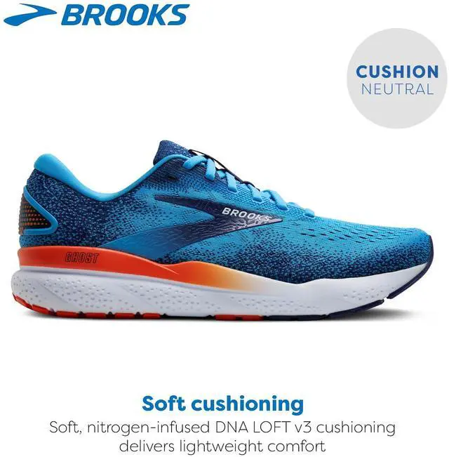 Alt view image 2 of 3 - Brooks Mens Ghost 16 Neutral Running Shoe - Bonnie Blue/Blue Ribbon/Orange - 12 Medium