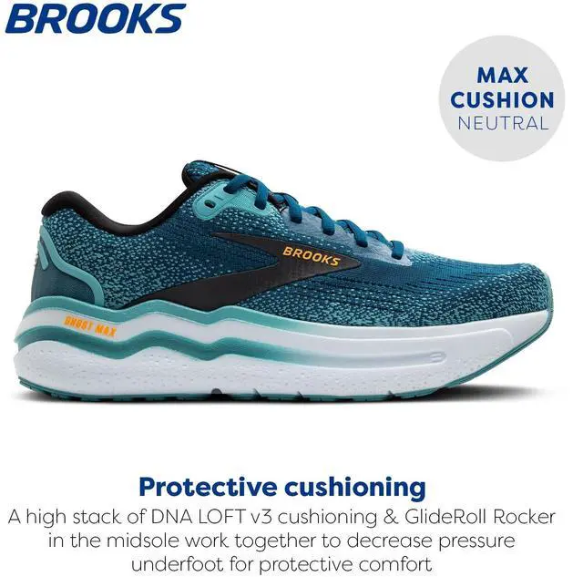 Alt view image 3 of 4 - Brooks Mens Ghost Max 2 Neutral Running & Walking Shoe - Moroccan Blue/Aqua/Orange Pop - 10 Medium
