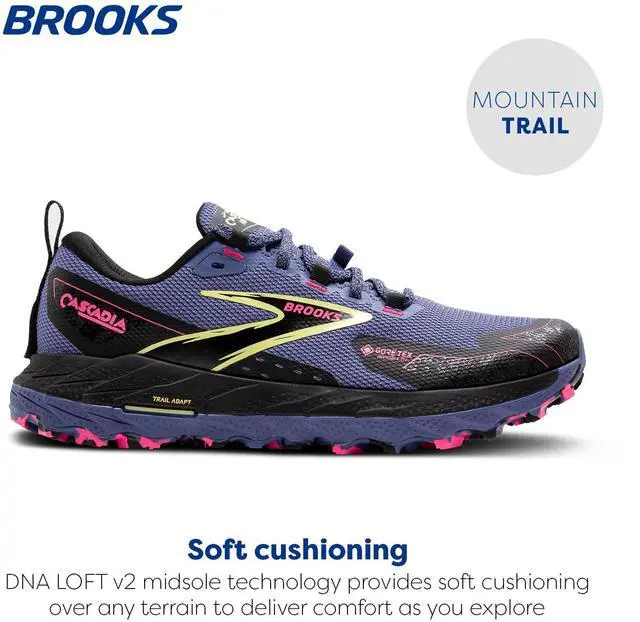 Alt view image 3 of 4 - Brooks Womens Cascadia 18 GTX Waterproof Mountain Trail Running Shoe - Grey Blue/Black/Pink - 8 Medium
