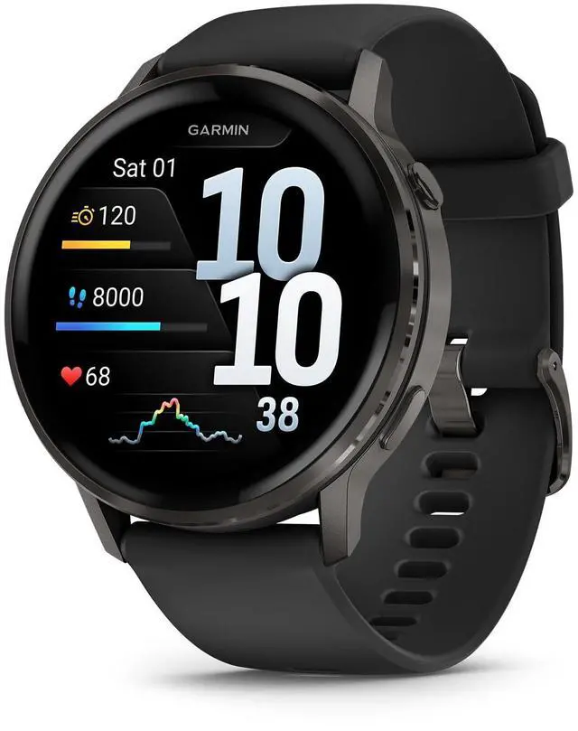 Alt view image 2 of 2 - Garmin Venu® 4, 45mm, Advanced Health and Fitness GPS Smartwatch, Bright and Colorful Display, Built-in Flashlight, 12 Days of Battery Life, Slate with Black Silicone Band