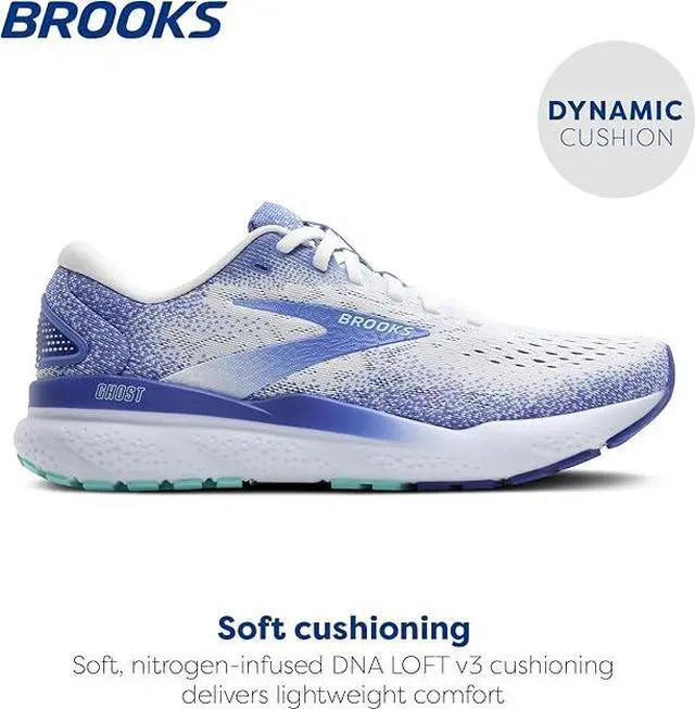Alt view image 2 of 4 - Brooks Womens Ghost 16 Neutral Running Shoe - White/Amparo Blue/Limpet Shell - 8 Medium