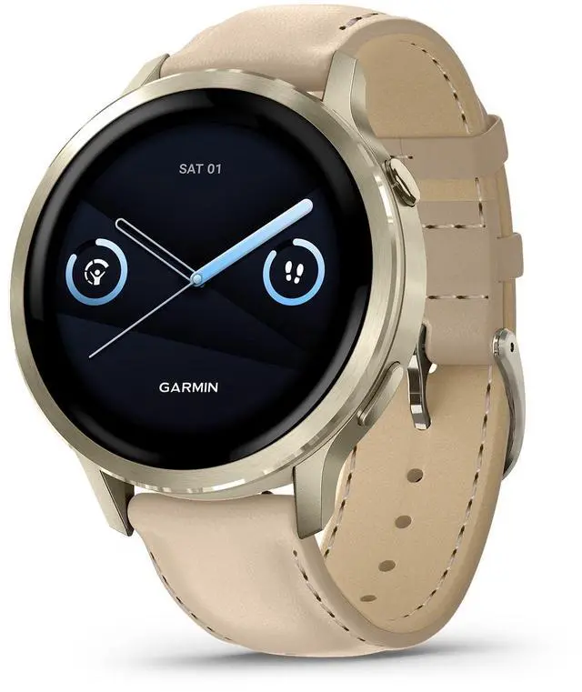 Alt view image 2 of 4 - Garmin Venu 4, 41mm, Advanced Health and Fitness GPS Smartwatch, Bright and Colorful Display, Built-in Flashlight, 10 Days of Battery Life, Lunar Gold with Light Sand Leather Band