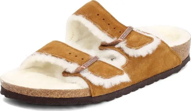 Main image of Birkenstock Women's Arizona Shearling Sandals, Mink, Tan, 5 Medium US