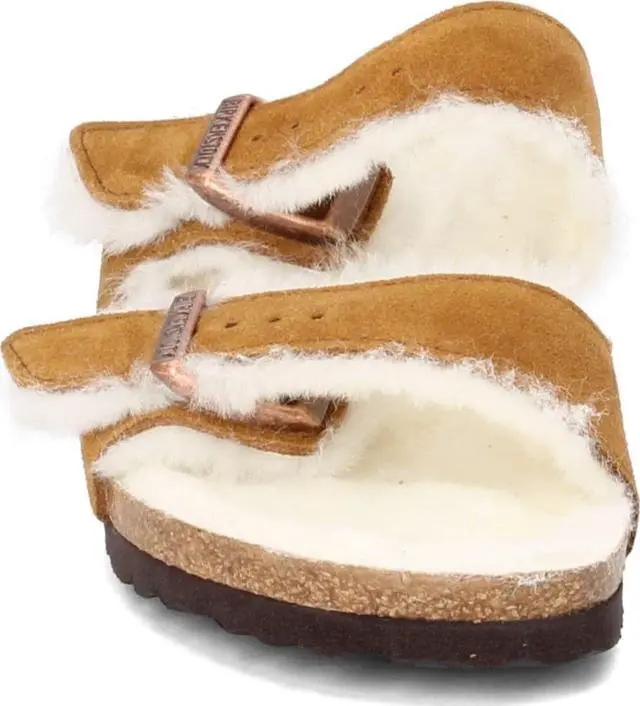 Alt view image 2 of 3 - Birkenstock Women's Arizona Shearling Sandals, Mink, Tan, 5 Medium US