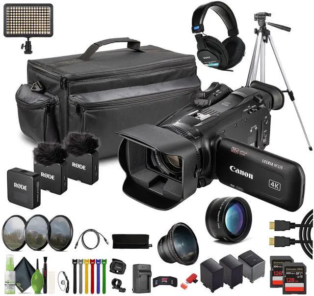 Main image of Canon LEGRIA HF G70 PAL UHD 4K Camcorder + 2x 128GB Memory Card +  Tripod + Cleaning kit + More