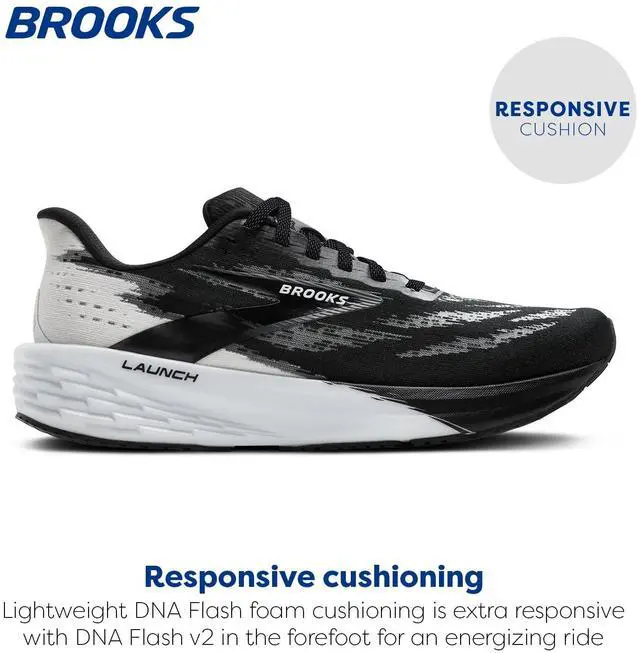 Alt view image 2 of 3 - Brooks Mens Launch 11 Neutral Running Shoe - Black/White - 8 Medium