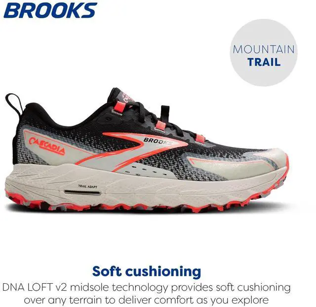 Alt view image 3 of 4 - Brooks Womens Cascadia 18 Mountain Trail Running Shoe - Black/Blue Wash/Flame - 8 Medium