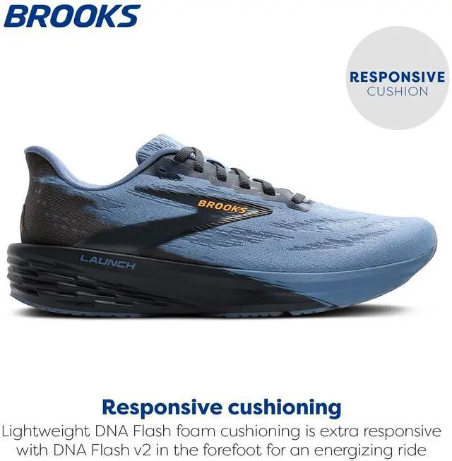 Alt view image 2 of 3 - Brooks Mens Launch 11 Neutral Running Shoe - Country Blue/Ebony/Orange - 12 Medium
