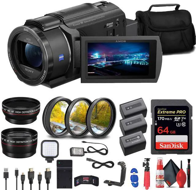 Main image of Sony FDR-AX43 UHD 4K Handycam Camcorder + 64GB Memory Card + 2 x NP-FV70 + More