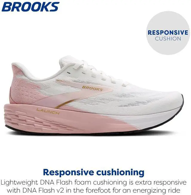 Alt view image 3 of 4 - Brooks Womens Launch 11 Neutral Running Shoe - White/Gold/Pink - 5.5 Medium