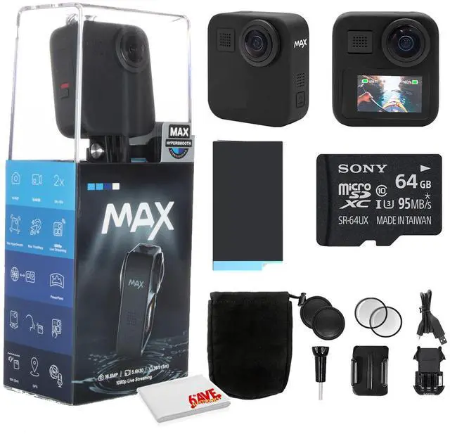Main image of GoPro MAX 360 Waterproof Action Camera - With Cleaning Set + 64GB Memory Card and More.