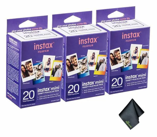 Main image of 3xFUJIFILM INSTAX MINI Instant Film Variety Value Pack (20 Exposures), Microfiber Cleaning Cloth, Bundle