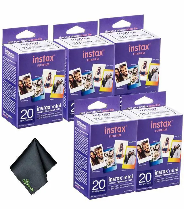 Main image of 5xFUJIFILM INSTAX MINI Instant Film Variety Value Pack (20 Exposures), Microfiber Cleaning Cloth, Bundle