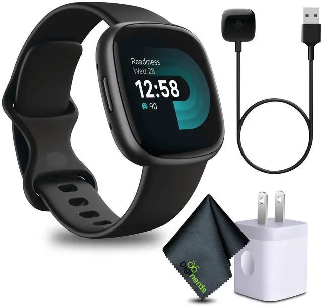 Fitbit Versa 4 Fitness Smartwatch Black/Graphite Bundle