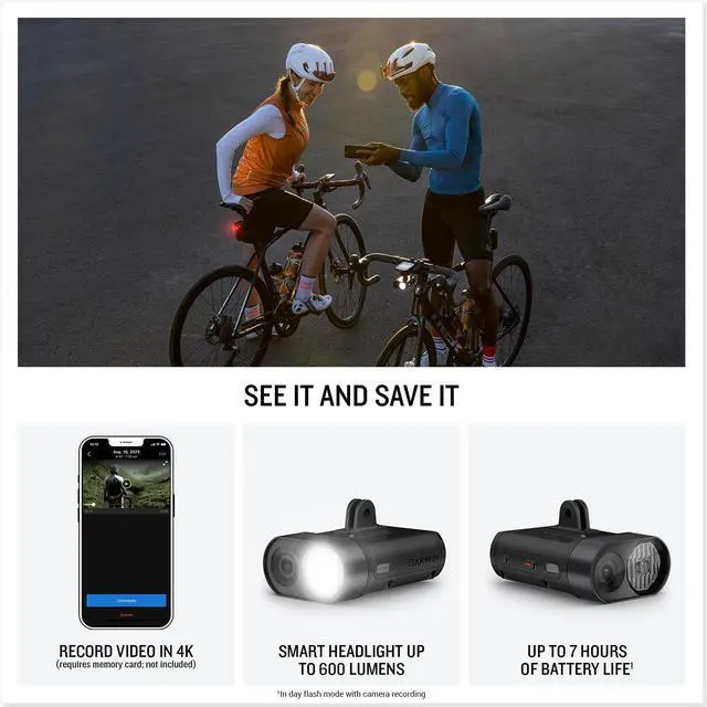 Alt view image 3 of 4 - Garmin Varia Vue Headlight Bicycle Camera, 600-Lumen Smart Bike Light Bundle