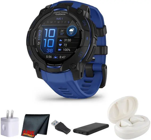 Main image of Garmin Instinct 3, 45mm AMOLED, Black and Bolt Blue