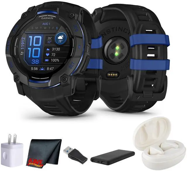Main image of Garmin Instinct 3, 50mm AMOLED, Black and Bolt Blue Smartwatch