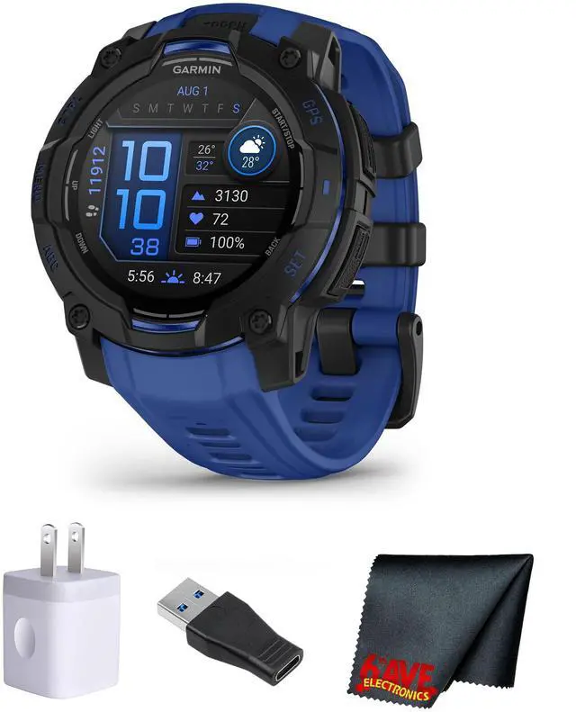 Main image of Garmin Instinct 3, 45mm AMOLED, Black and Bolt Blue