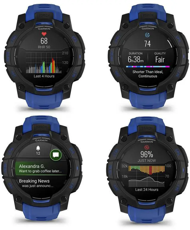 Alt view image 3 of 4 - Garmin Instinct 3, 45mm AMOLED, Black and Bolt Blue