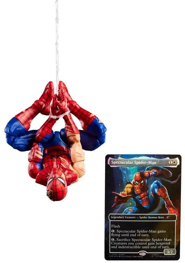 Main image of Spider-Man Marvel Legends Series Magic: The Gathering Battle-Damaged, 6-Inch Action Figure Toy & Exclusive Foil Collectible Card Game Trading Card
