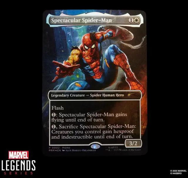 Alt view image 3 of 3 - Spider-Man Marvel Legends Series Magic: The Gathering Battle-Damaged, 6-Inch Action Figure Toy & Exclusive Foil Collectible Card Game Trading Card