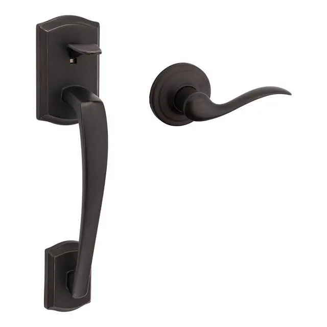 Alt view image 2 of 4 - Kwikset Prescott Front Door Handle No Lock, Entry Handleset Exterior with Interior Reversible Handed Lever, Non-Locking, Venetian Bronze, Deadbolt Not Included, with Microban Protection