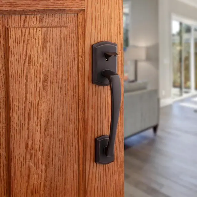 Alt view image 3 of 4 - Kwikset Prescott Front Door Handle No Lock, Entry Handleset Exterior with Interior Reversible Handed Lever, Non-Locking, Venetian Bronze, Deadbolt Not Included, with Microban Protection