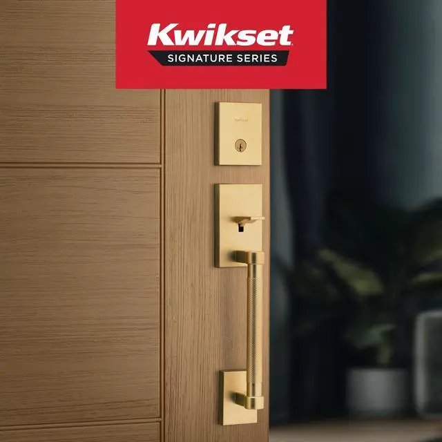 Alt view image 2 of 3 - Kwikset Prava Front Door Lock Handle and Deadbolt Set, Entry Handleset Exterior with Interior Reversible Lever, Satin Brass, Pick Resistant SmartKey Rekey Deadbolt Security, with Microban Protection