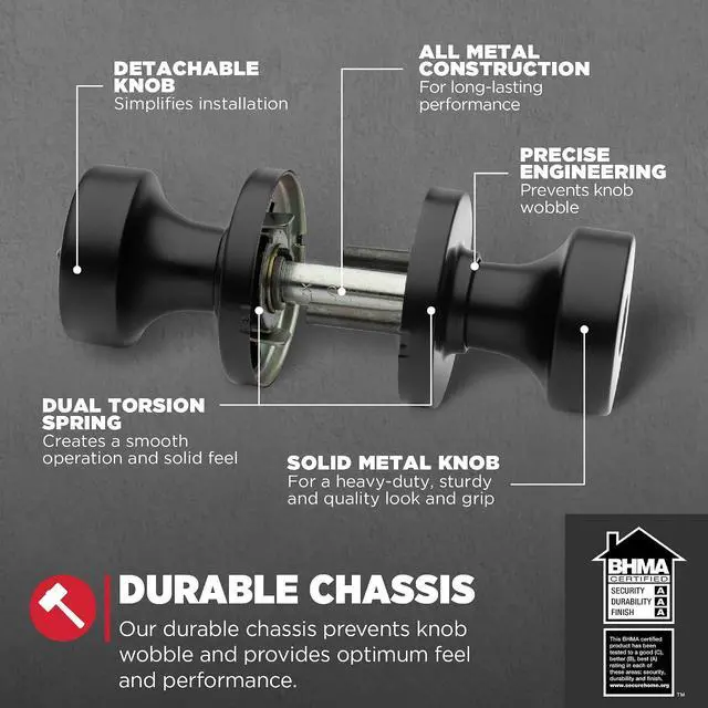 Alt view image 2 of 4 - Kwikset Pismo Entry Door Knob with Lock and Key, Secure Keyed Handle Exterior, Front Entrance and Bedroom, Matte Black, Pick Resistant SmartKey Rekey Security and Microban