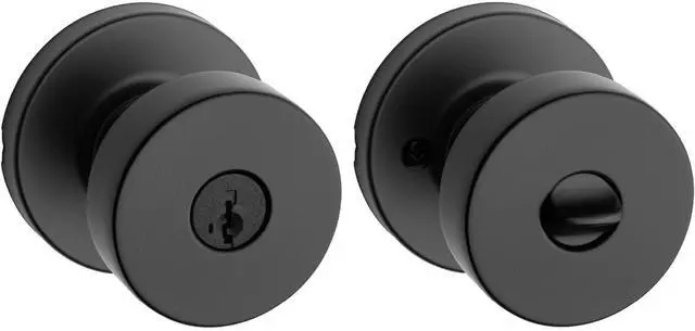 Main image of Kwikset Pismo Entry Door Knob with Lock and Key, Secure Keyed Handle Exterior, Front Entrance and Bedroom, Matte Black, Pick Resistant SmartKey Rekey Security and Microban