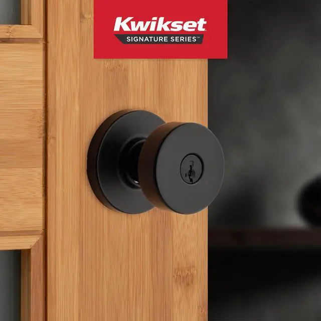 Alt view image 3 of 4 - Kwikset Pismo Entry Door Knob with Lock and Key, Secure Keyed Handle Exterior, Front Entrance and Bedroom, Matte Black, Pick Resistant SmartKey Rekey Security and Microban