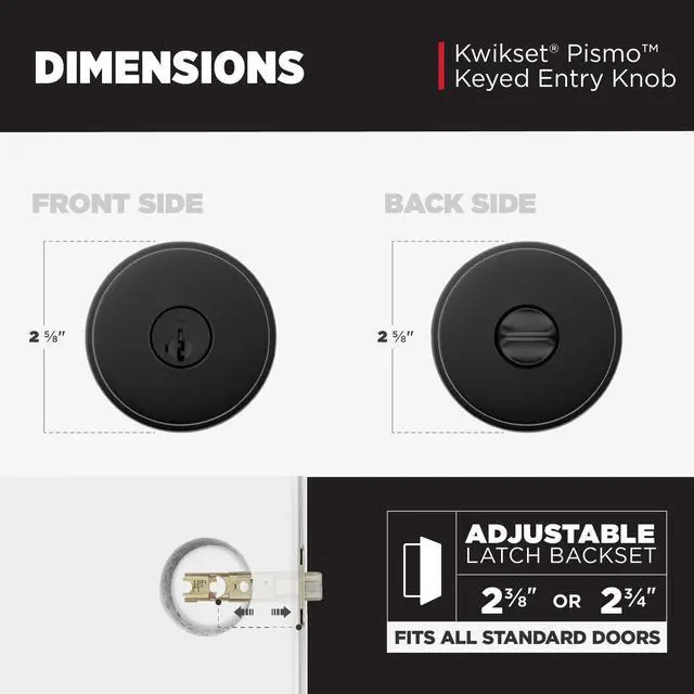 Alt view image 4 of 4 - Kwikset Pismo Entry Door Knob with Lock and Key, Secure Keyed Handle Exterior, Front Entrance and Bedroom, Matte Black, Pick Resistant SmartKey Rekey Security and Microban