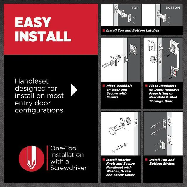 Alt view image 4 of 4 - Kwikset Prague Front Door Lock Handle and Deadbolt Set, Entry Handleset Exterior with Round Pismo Interior Door Knob, Matte Black, Pick Resistant SmartKey Rekey Deadbolt Security