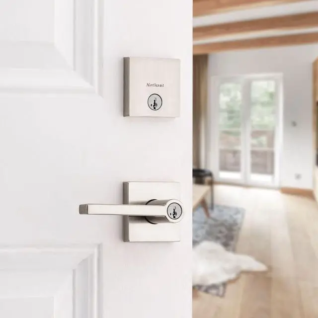 Alt view image 3 of 4 - Kwikset 991 Halifax Keyed Entry Lever and Single Cylinder Deadbolt Combo Pack Featuring SmartKey and Microban in Satin Nickel