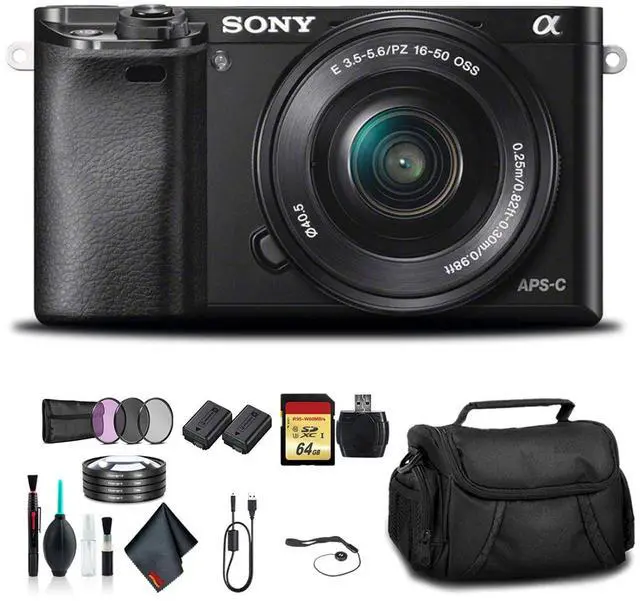 Main image of Sony Alpha a6000 Mirrorless Camera with 16-50mm and 55-210mm Lenses ILCE6000Y/B With Soft Bag, Tripod, Additional Battery, 64GB Memory Card, Card Reader , Plus Essential Accessories