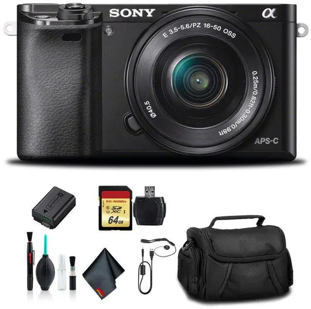 Main image of Sony Alpha a6000 Mirrorless Camera with 16-50mm and 55-210mm Lenses ILCE6000Y/B With Soft Bag, Additional Battery, 64GB Memory Card, Card Reader , Plus Essential Accessories