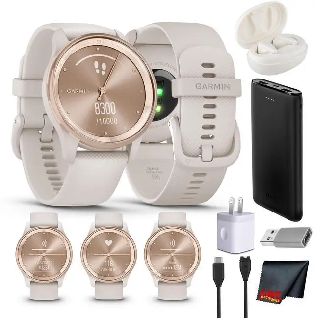 Main image of Garmin vivomove Trend Analog Smartwatch Peach Gold Steel Bezel - Ivory Case