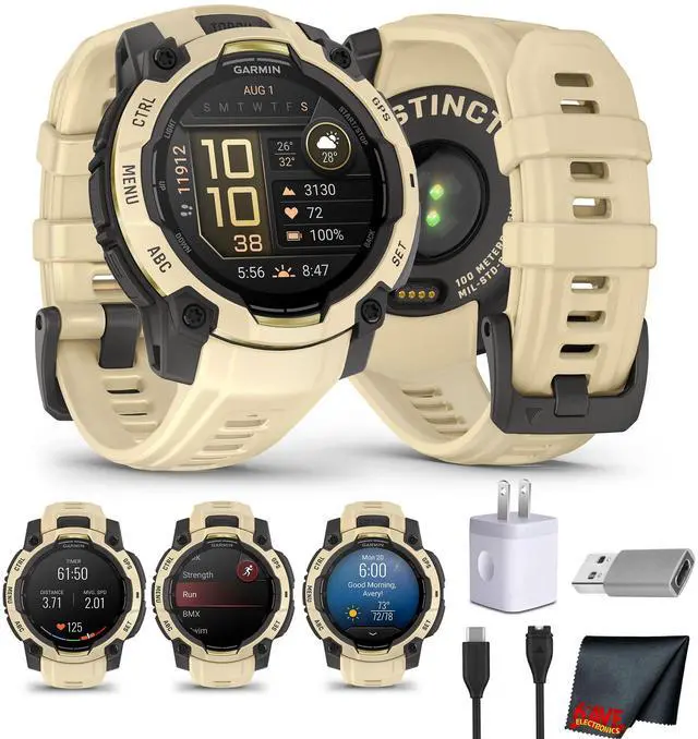 Main image of Garmin Instinct 3 AMOLED 45mm Citrine Smartwatch Rugged Outdoor GPS Bundle