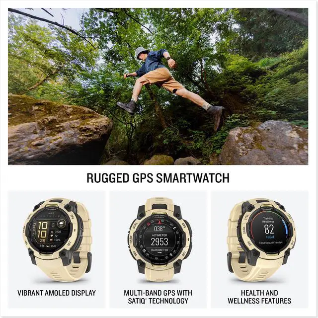 Alt view image 3 of 4 - Garmin Instinct 3 45mm AMOLED Citrine GPS Smartwatch 18 Day Battery Bundle