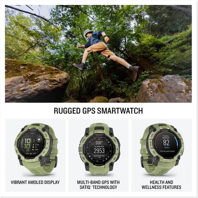 Alt view image 3 of 4 - Garmin Instinct 3 50mm AMOLED GPS Smartwatch Fern Green Outdoor Watch Bundle