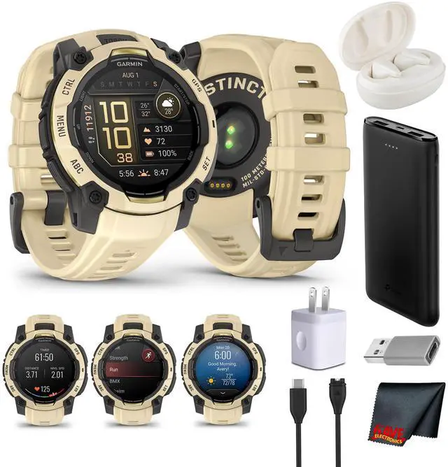 Main image of Garmin Instinct 3 45mm AMOLED Citrine GPS Smartwatch 18 Day Battery Bundle